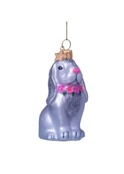 Ornament glass grey rabbit w/flower necklace