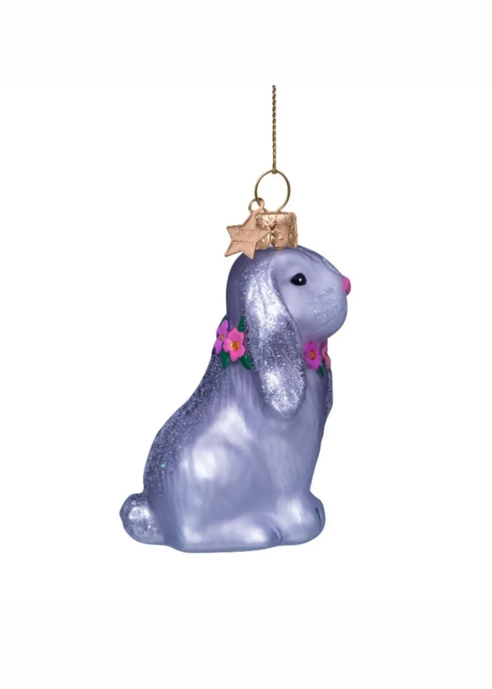 Ornament glass grey rabbit w/flower necklace