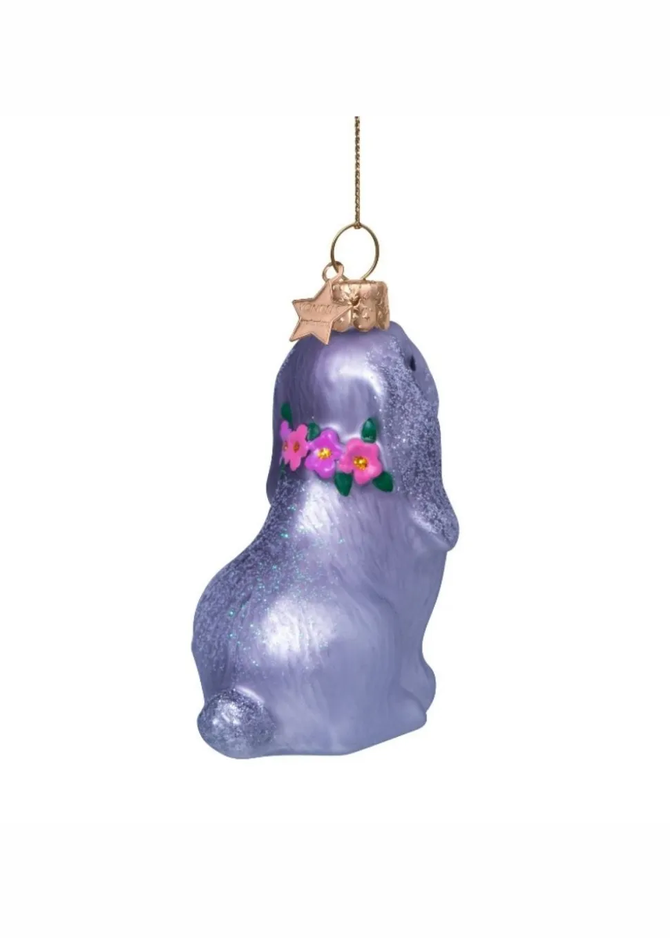 Ornament glass grey rabbit w/flower necklace