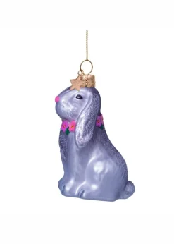 Ornament glass grey rabbit w/flower necklace