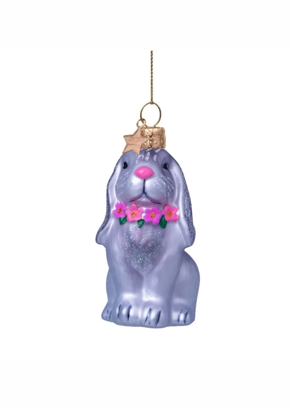 Ornament glass grey rabbit w/flower necklace