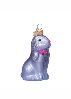 Ornament glass grey rabbit w/flower necklace
