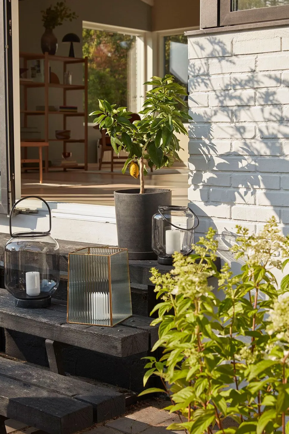 Ripple Lanterns Clear/Brass (set of 2)