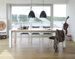 Table w. White Corian Table Top & White Corian Legs Inkl. 1 Butterfly extension leaf / GM 7700 by Nissen & Gehl